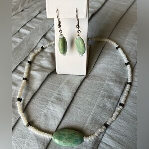 Green Amazonite Beaded Necklace & Earrings set
